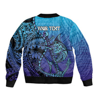 Personalised Polynesia Blue Marlin Fishing Sleeve Zip Bomber Jacket Marlin Anchor Tattoo Polynesian Pattern LT14 - Polynesian Pride