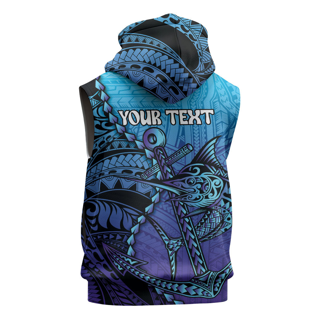 Personalised Polynesia Blue Marlin Fishing Sleeveless Hoodie Marlin Anchor Tattoo Polynesian Pattern LT14 - Polynesian Pride