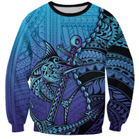Personalised Polynesia Blue Marlin Fishing Sweatshirt Marlin Anchor Tattoo Polynesian Pattern
