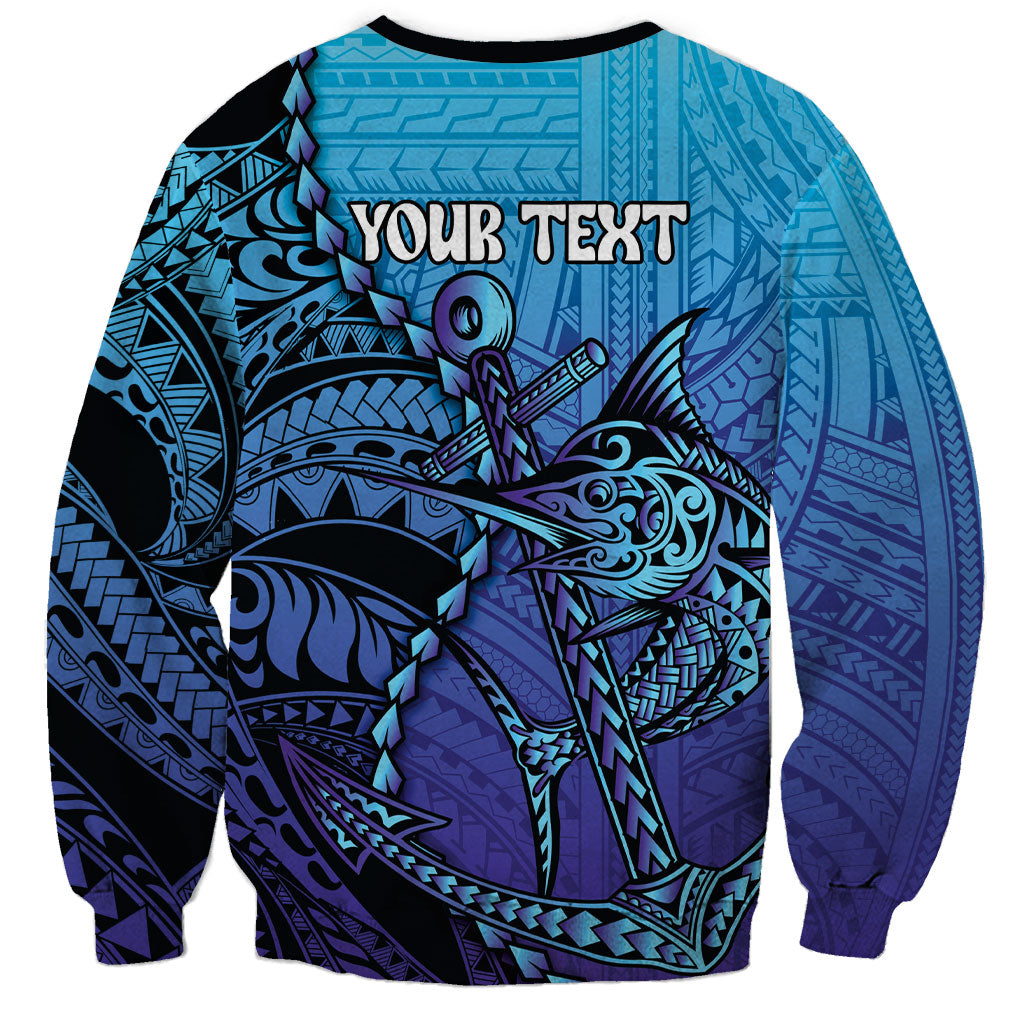 Personalised Polynesia Blue Marlin Fishing Sweatshirt Marlin Anchor Tattoo Polynesian Pattern
