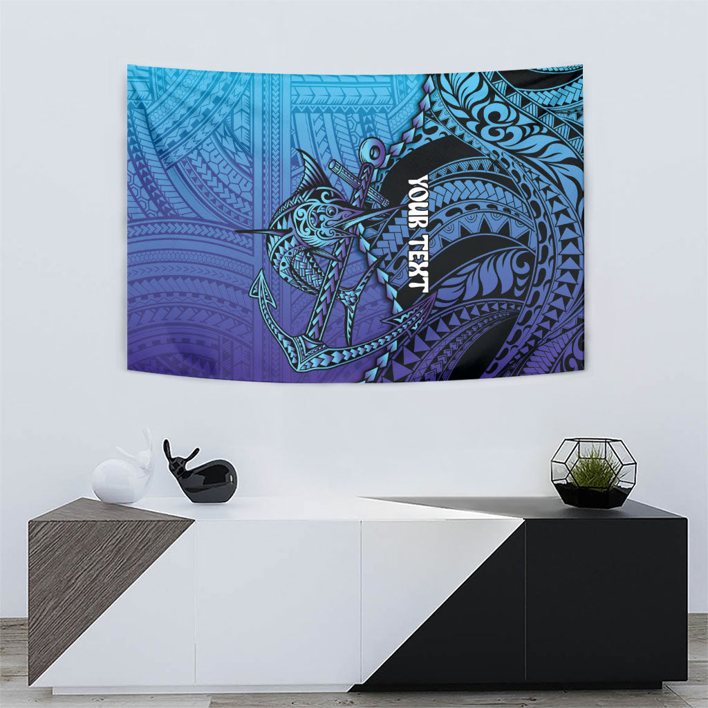Personalised Polynesia Blue Marlin Fishing Tapestry Marlin Anchor Tattoo Polynesian Pattern LT14 - Polynesian Pride