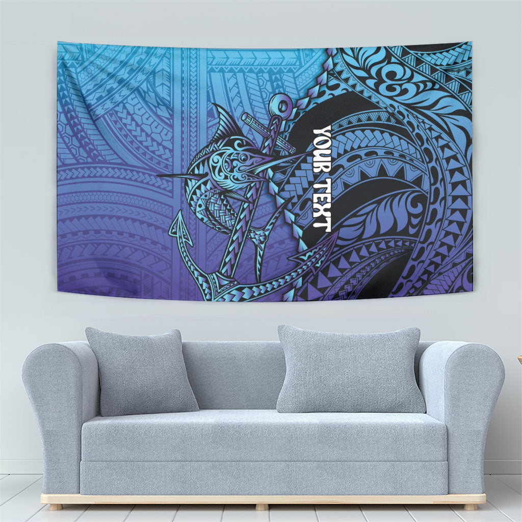Personalised Polynesia Blue Marlin Fishing Tapestry Marlin Anchor Tattoo Polynesian Pattern LT14 - Polynesian Pride