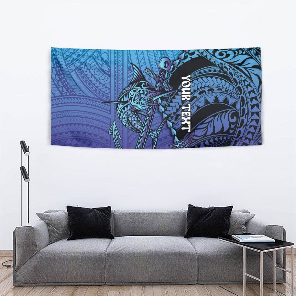Personalised Polynesia Blue Marlin Fishing Tapestry Marlin Anchor Tattoo Polynesian Pattern LT14 - Polynesian Pride