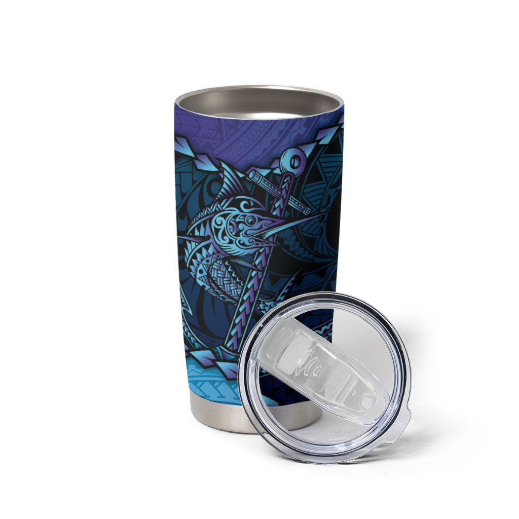 Personalised Polynesia Blue Marlin Fishing Tumbler Cup Marlin Anchor Tattoo Polynesian Pattern LT14 - Polynesian Pride
