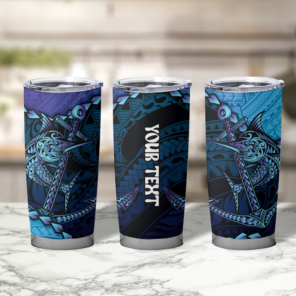 Personalised Polynesia Blue Marlin Fishing Tumbler Cup Marlin Anchor Tattoo Polynesian Pattern LT14 - Polynesian Pride