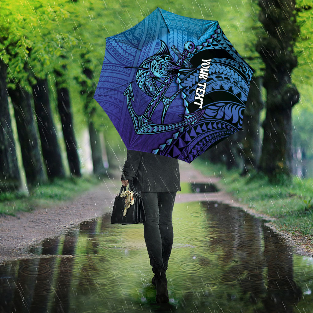 Personalised Polynesia Blue Marlin Fishing Umbrella Marlin Anchor Tattoo Polynesian Pattern