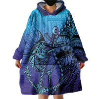 Personalised Polynesia Blue Marlin Fishing Wearable Blanket Hoodie Marlin Anchor Tattoo Polynesian Pattern