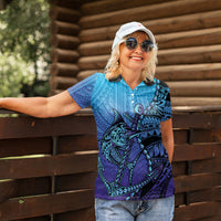 Personalised Polynesia Blue Marlin Fishing Women Polo Shirt Marlin Anchor Tattoo Polynesian Pattern LT14 - Polynesian Pride