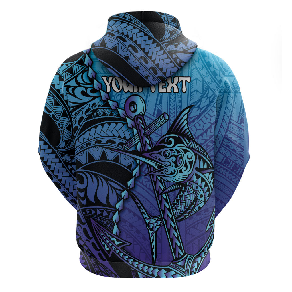 Personalised Polynesia Blue Marlin Fishing Zip Hoodie Marlin Anchor Tattoo Polynesian Pattern LT14 - Polynesian Pride