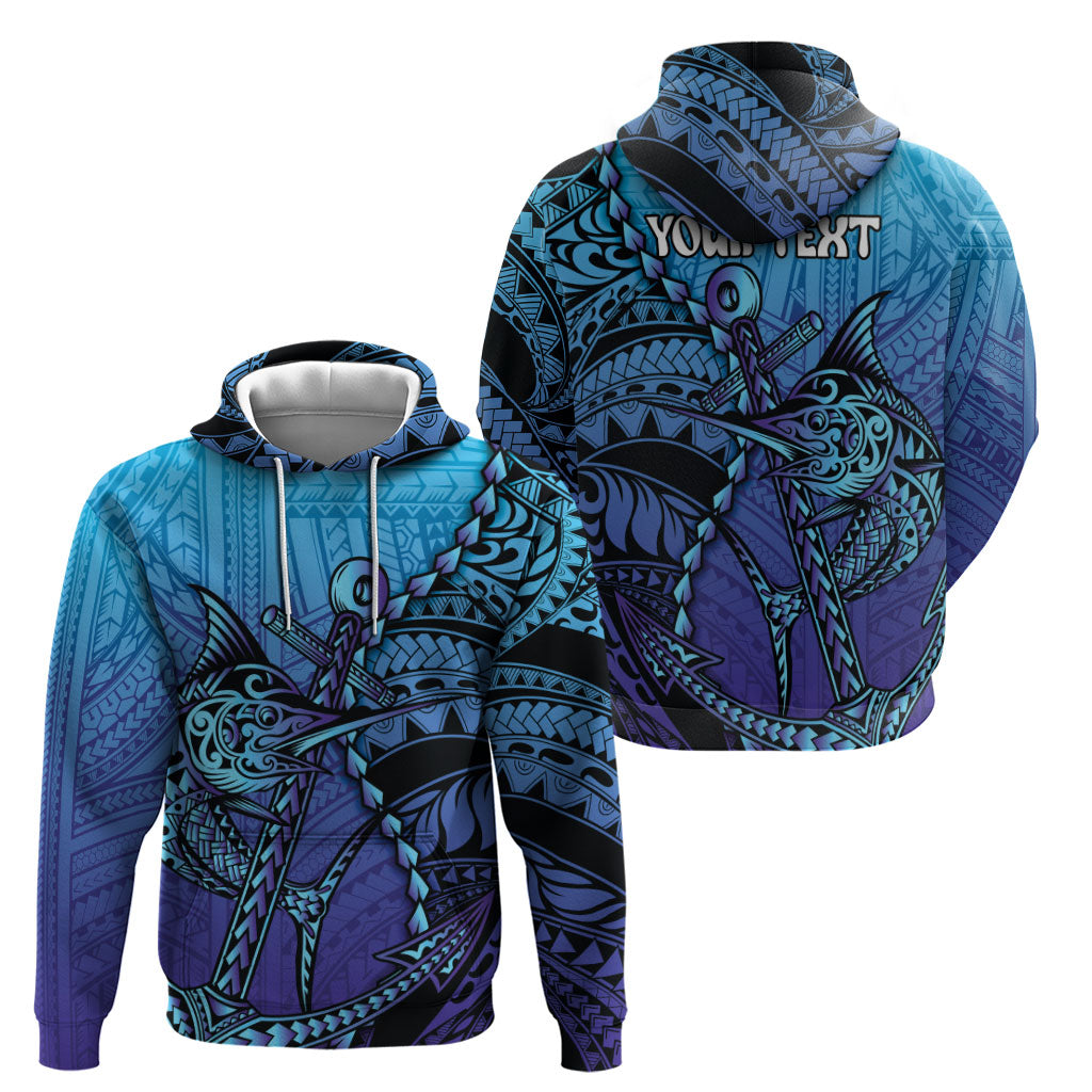 Personalised Polynesia Blue Marlin Fishing Zip Hoodie Marlin Anchor Tattoo Polynesian Pattern LT14 - Polynesian Pride