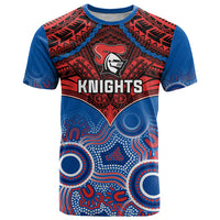 Personalised Knights Rugby T Shirt Aboriginal Mix Polynesian Pattern LT14 Red - Polynesian Pride