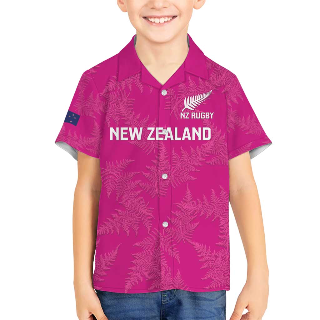 Custom New Zealand Silver Fern Rugby Family Matching Long Sleeve Bodycon Dress and Hawaiian Shirt Go Aotearoa - Pink Version