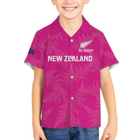 Custom New Zealand Silver Fern Rugby Family Matching Off Shoulder Short Dress and Hawaiian Shirt Go Aotearoa - Pink Version