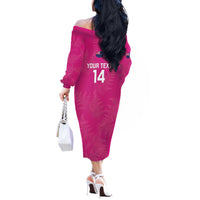 Custom New Zealand Silver Fern Rugby Off The Shoulder Long Sleeve Dress Go Aotearoa - Pink Version