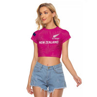 Custom New Zealand Silver Fern Rugby Raglan Cropped T Shirt Go Aotearoa - Pink Version