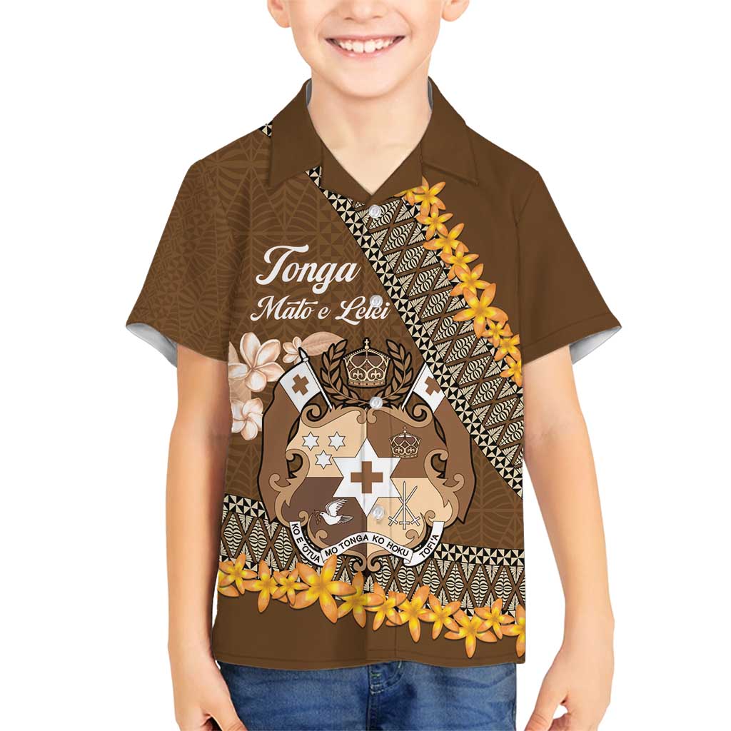 Personalised Tonga Language Week Family Matching Long Sleeve Bodycon Dress and Hawaiian Shirt Malo e Lelei Tongan Ngatu Pattern - Brown