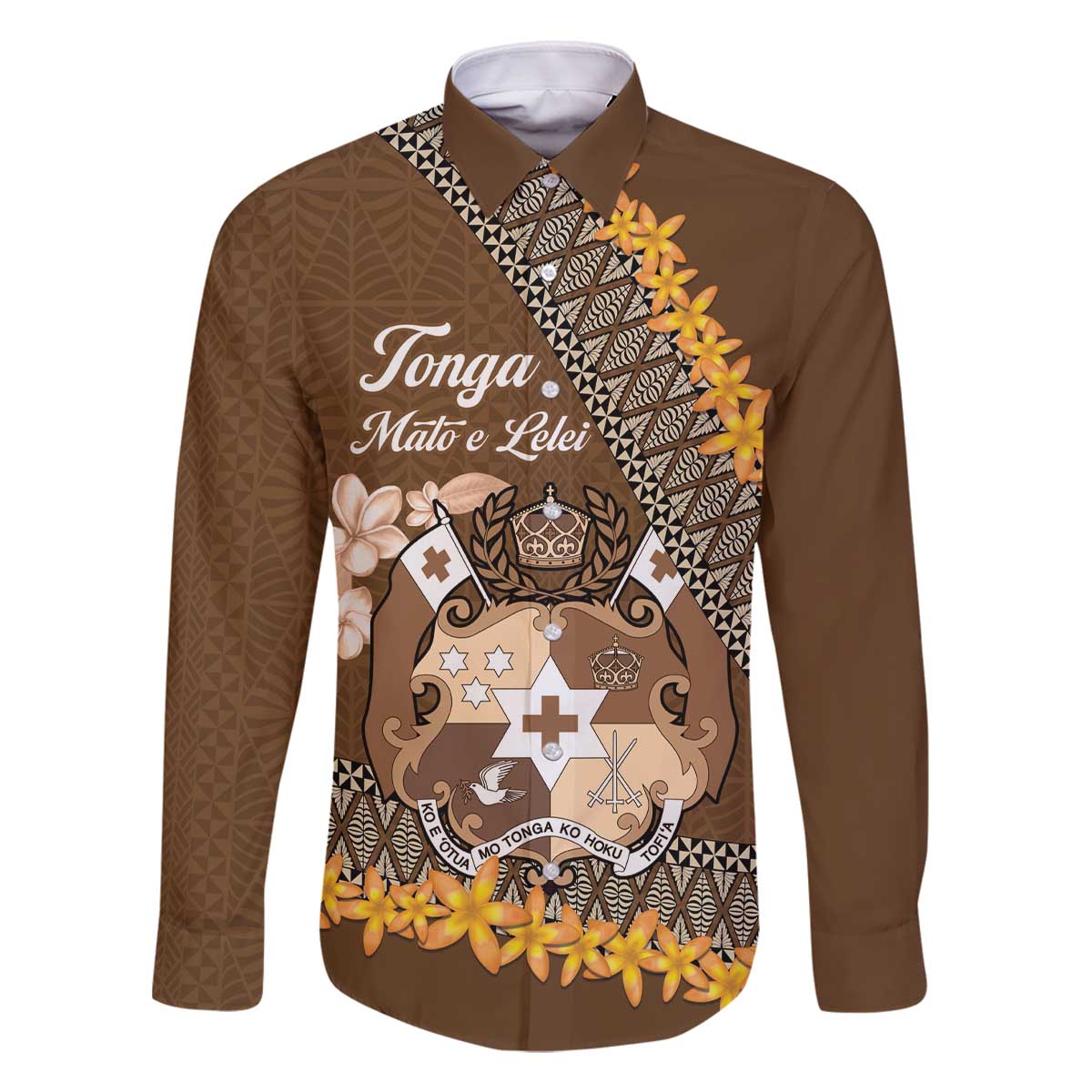 Personalised Tonga Language Week Family Matching Off The Shoulder Long Sleeve Dress and Hawaiian Shirt Malo e Lelei Tongan Ngatu Pattern - Brown