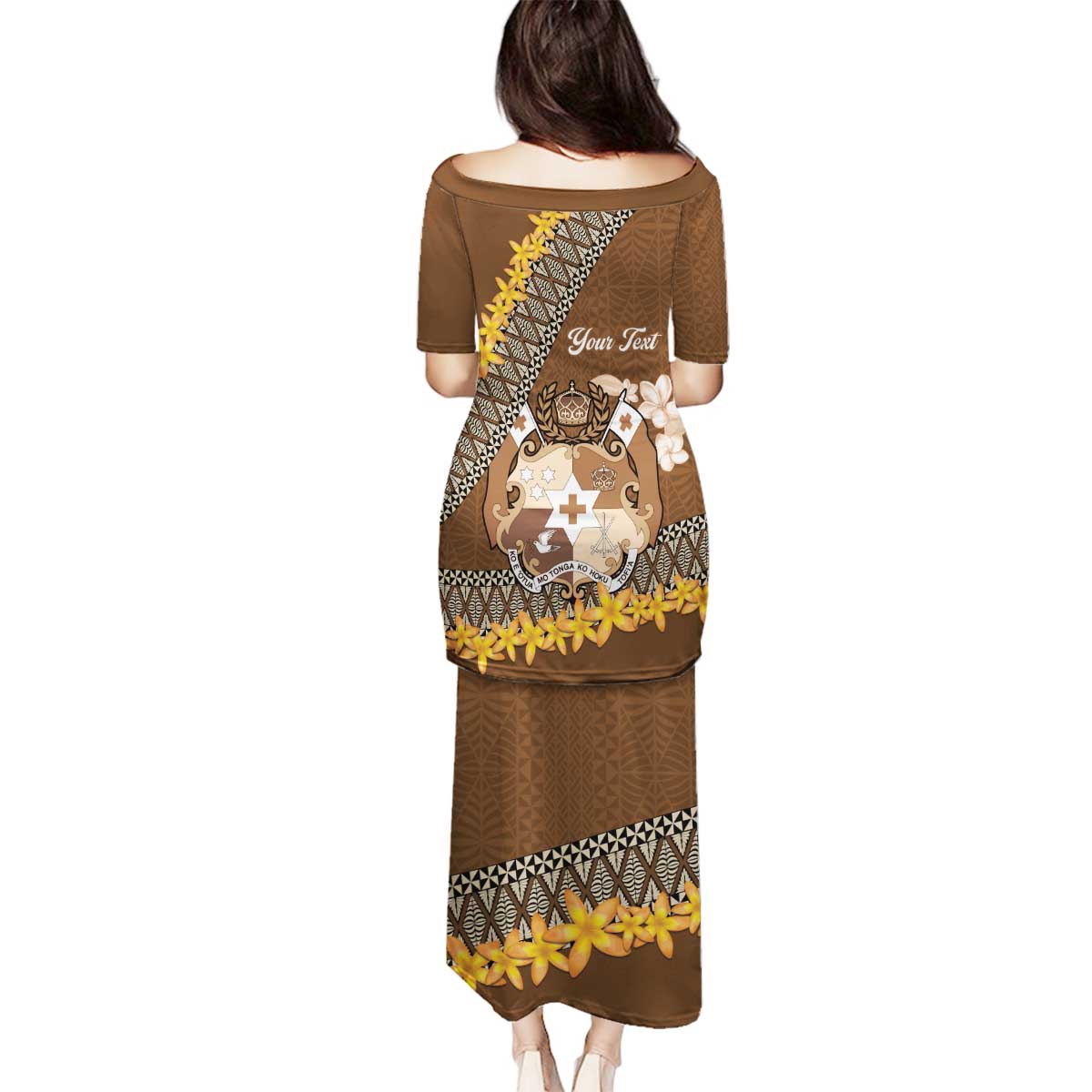 Personalised Tonga Language Week Family Matching Puletasi and Hawaiian Shirt Malo e Lelei Tongan Ngatu Pattern - Brown