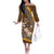 Personalised Tonga Language Week Off The Shoulder Long Sleeve Dress Malo e Lelei Tongan Ngatu Pattern - Brown