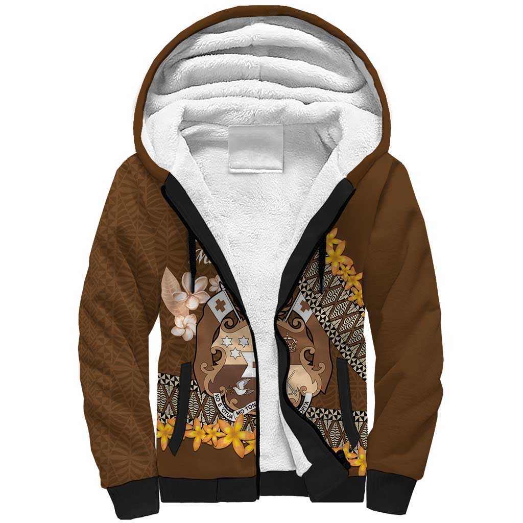 Personalised Tonga Language Week Sherpa Hoodie Malo e Lelei Tongan Ngatu Pattern - Brown LT14 Unisex Brown - Polynesian Pride