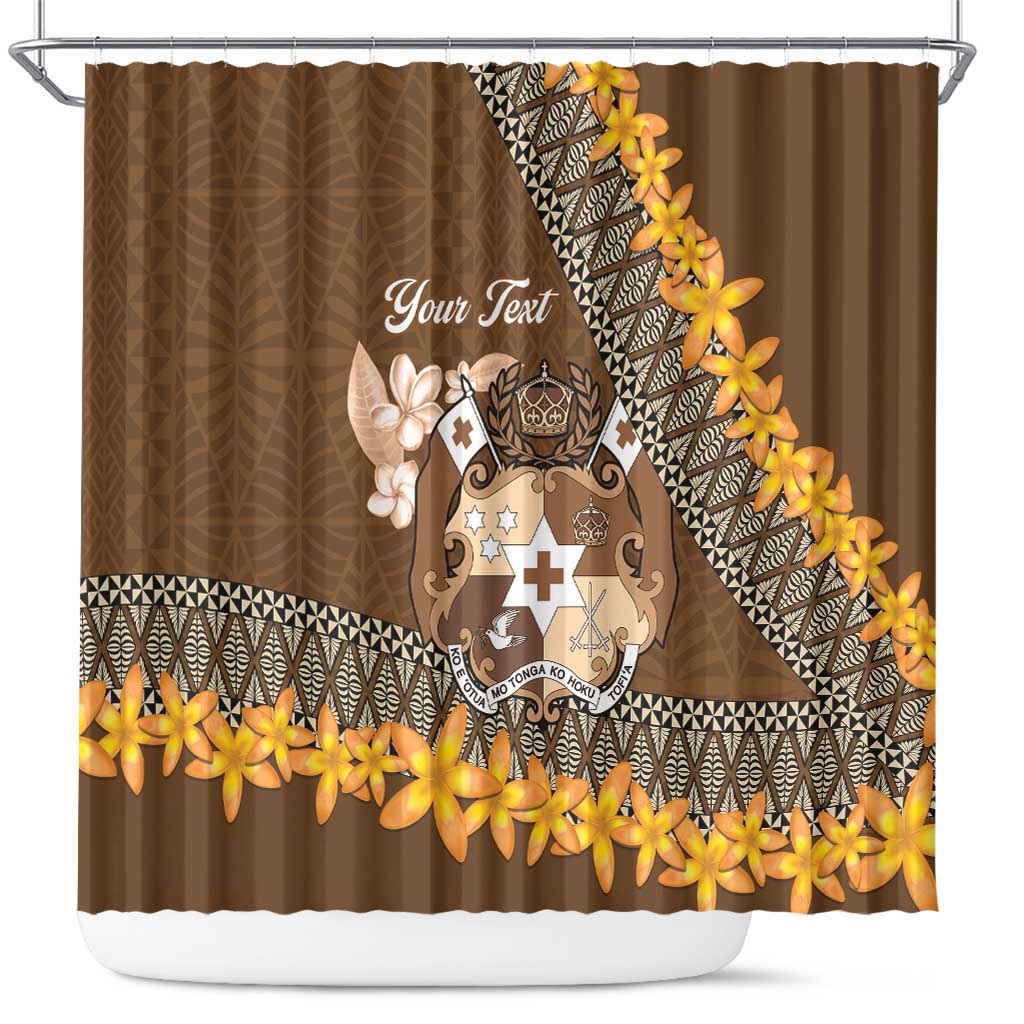 Personalised Tonga Language Week Shower Curtain Malo e Lelei Tongan Ngatu Pattern - Brown LT14 Brown - Polynesian Pride