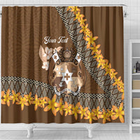 Personalised Tonga Language Week Shower Curtain Malo e Lelei Tongan Ngatu Pattern - Brown
