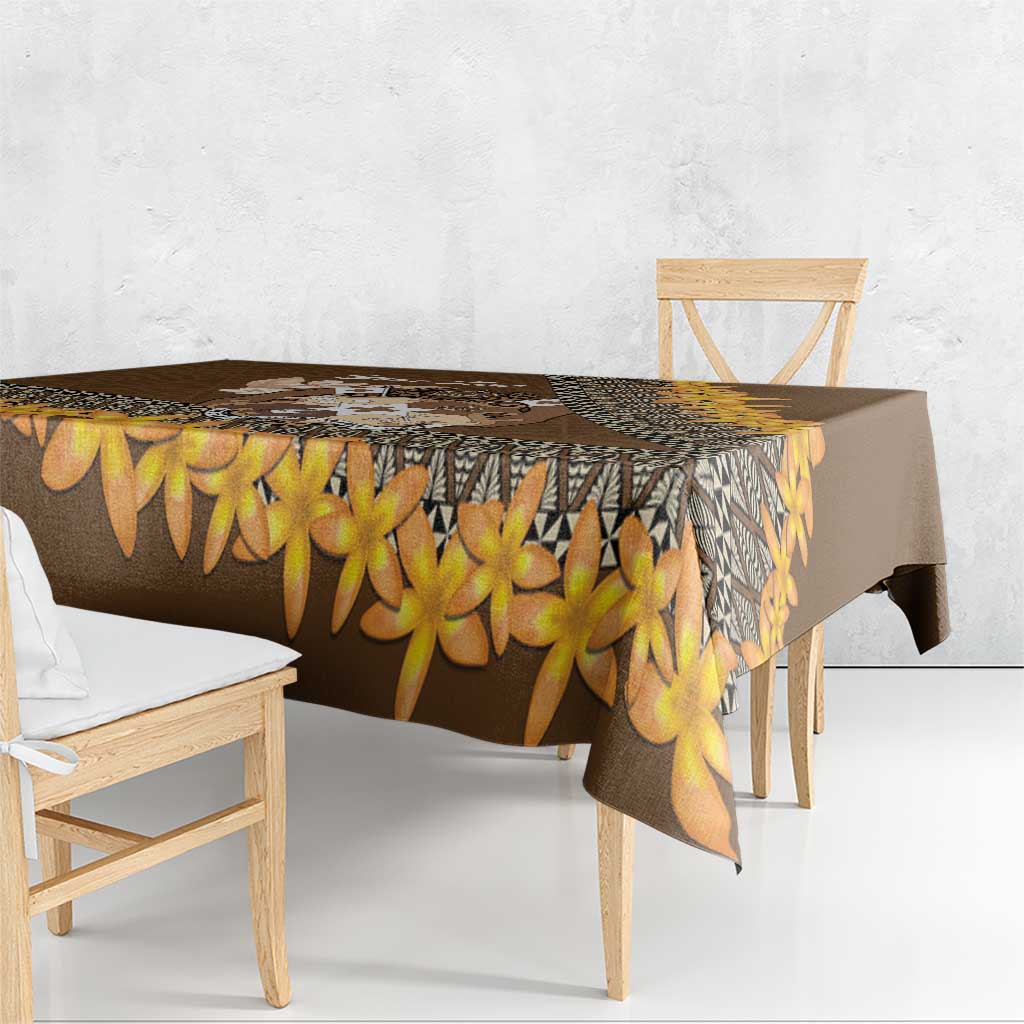 Personalised Tonga Language Week Tablecloth Malo e Lelei Tongan Ngatu Pattern - Brown
