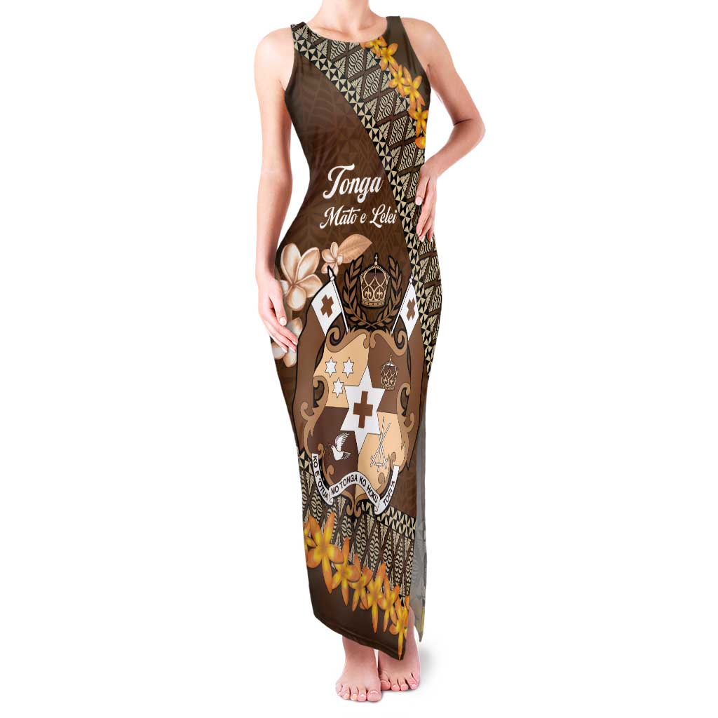 Personalised Tonga Language Week Tank Maxi Dress Malo e Lelei Tongan Ngatu Pattern - Brown LT14 Women Brown - Polynesian Pride