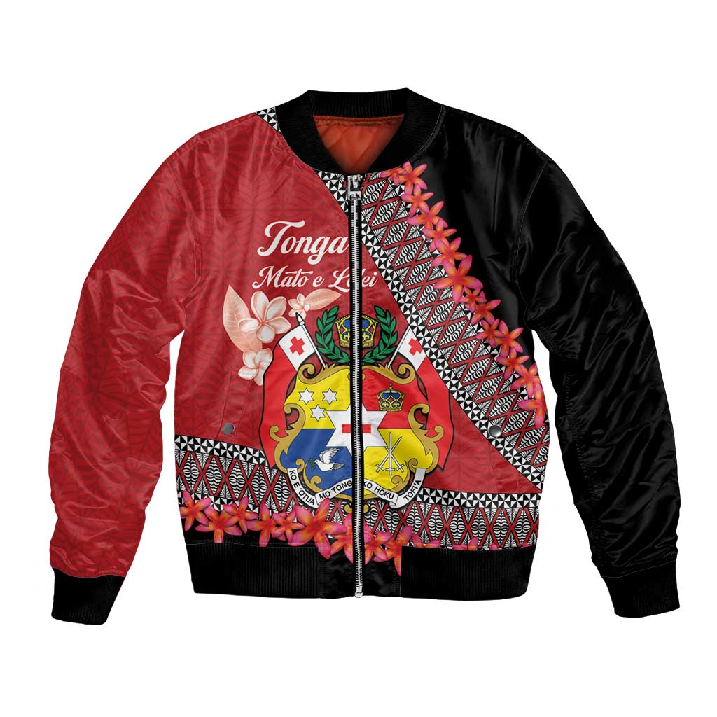 Personalised Tonga Language Week Bomber Jacket Malo e Lelei Tongan Ngatu Pattern - Red LT14 Unisex Red - Polynesian Pride