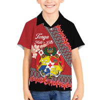 Personalised Tonga Language Week Family Matching Tank Maxi Dress and Hawaiian Shirt Malo e Lelei Tongan Ngatu Pattern - Red