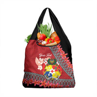 Personalised Tonga Language Week Grocery Bag Malo e Lelei Tongan Ngatu Pattern - Red