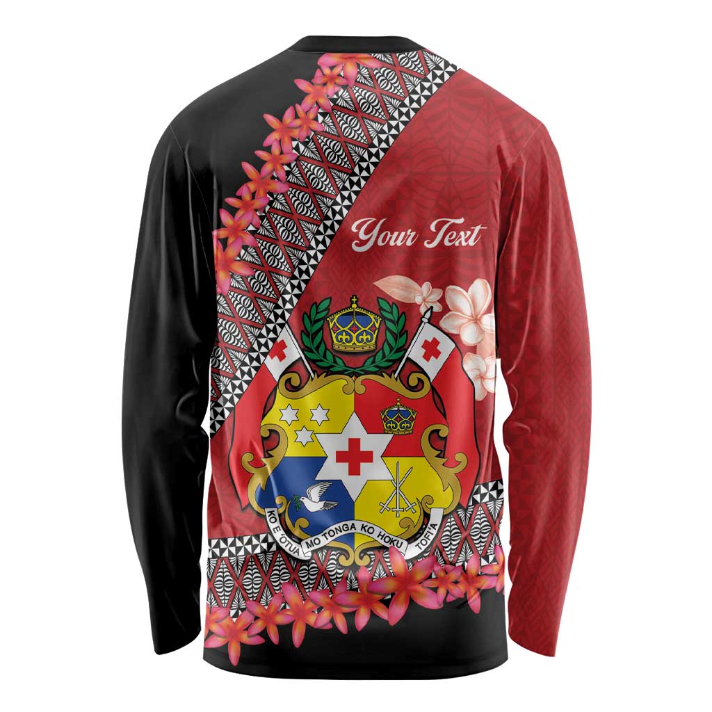 Personalised Tonga Language Week Long Sleeve Shirt Malo e Lelei Tongan Ngatu Pattern - Red LT14 - Polynesian Pride