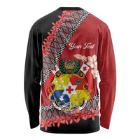 Personalised Tonga Language Week Long Sleeve Shirt Malo e Lelei Tongan Ngatu Pattern - Red LT14 - Polynesian Pride