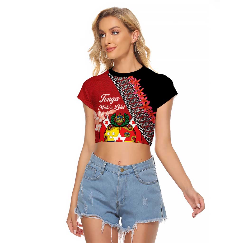 Personalised Tonga Language Week Raglan Cropped T Shirt Malo e Lelei Tongan Ngatu Pattern - Red LT14 Female Red - Polynesian Pride
