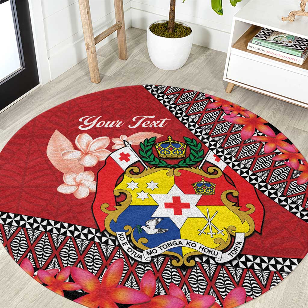 Personalised Tonga Language Week Round Carpet Malo e Lelei Tongan Ngatu Pattern - Red LT14 Red - Polynesian Pride