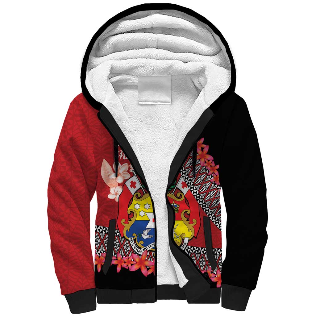 Personalised Tonga Language Week Sherpa Hoodie Malo e Lelei Tongan Ngatu Pattern - Red LT14 Unisex Red - Polynesian Pride