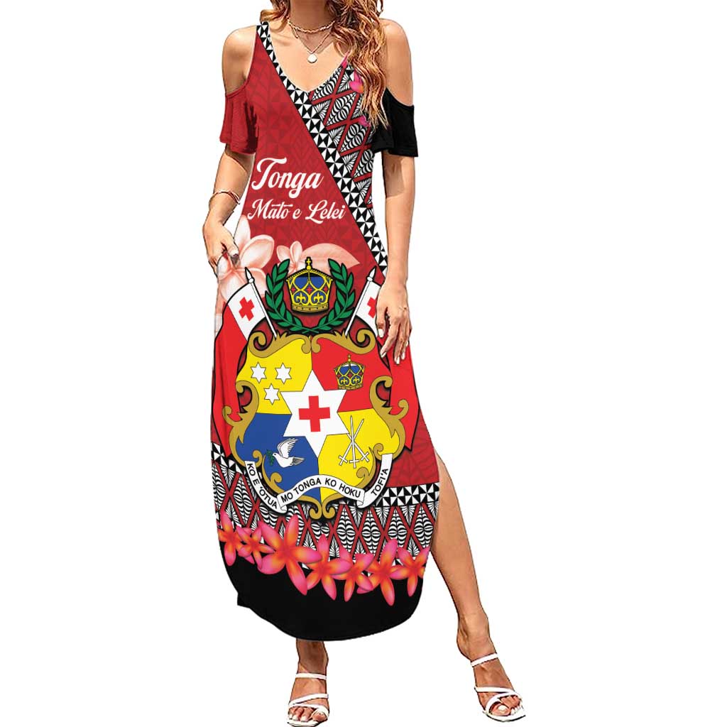 Personalised Tonga Language Week Summer Maxi Dress Malo e Lelei Tongan Ngatu Pattern - Red LT14 Women Red - Polynesian Pride