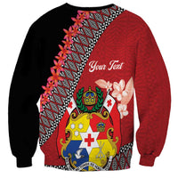 Personalised Tonga Language Week Sweatshirt Malo e Lelei Tongan Ngatu Pattern - Red