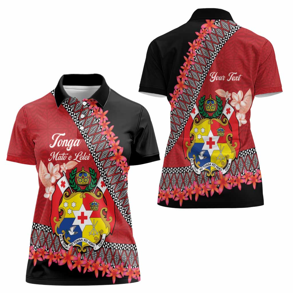 Personalised Tonga Language Week Women Polo Shirt Malo e Lelei Tongan Ngatu Pattern - Red
