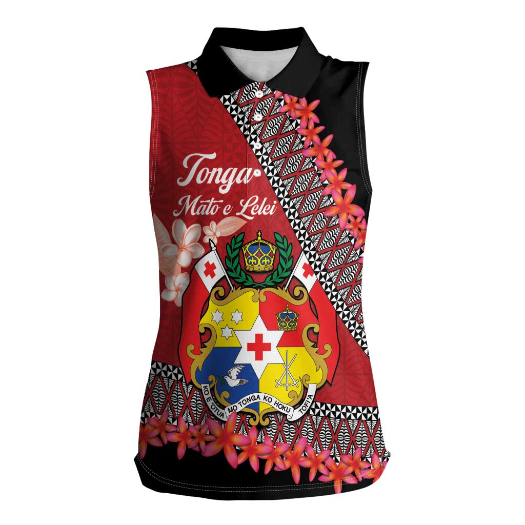 Personalised Tonga Language Week Women Sleeveless Polo Shirt Malo e Lelei Tongan Ngatu Pattern - Red LT14 Female Red - Polynesian Pride