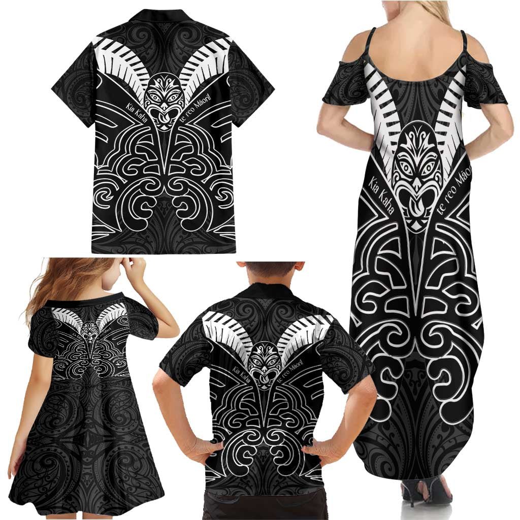 Kia Kaha Te Reo Maori Family Matching Summer Maxi Dress and Hawaiian Shirt Aotearoa Hei Tiki With Hongi