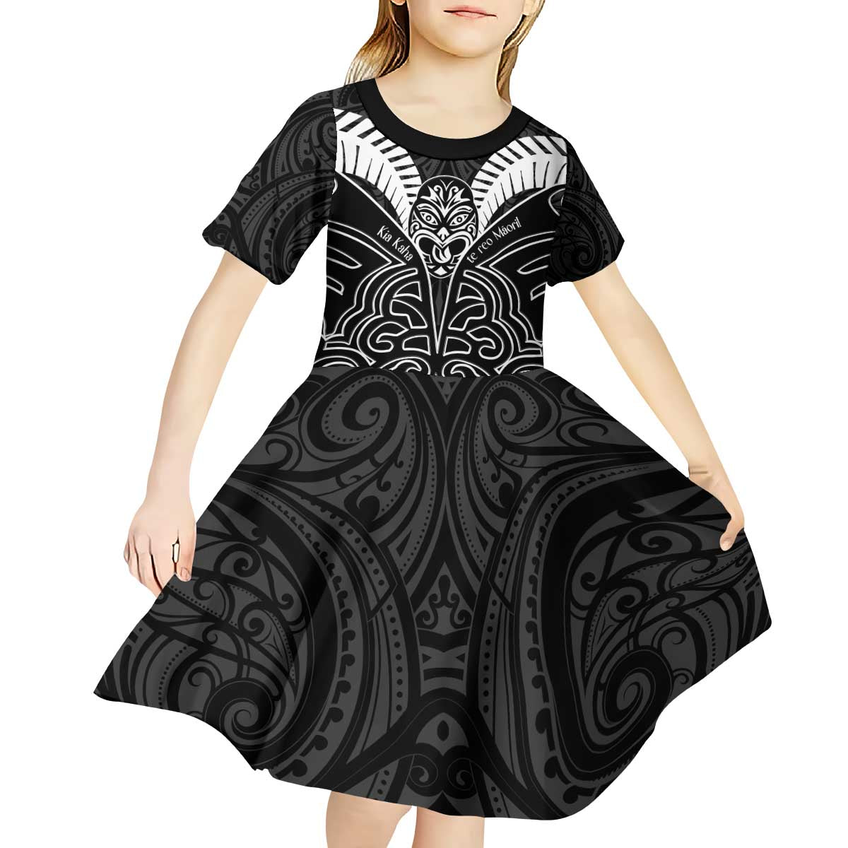 Kia Kaha Te Reo Maori Kid Short Sleeve Dress Aotearoa Hei Tiki With Hongi