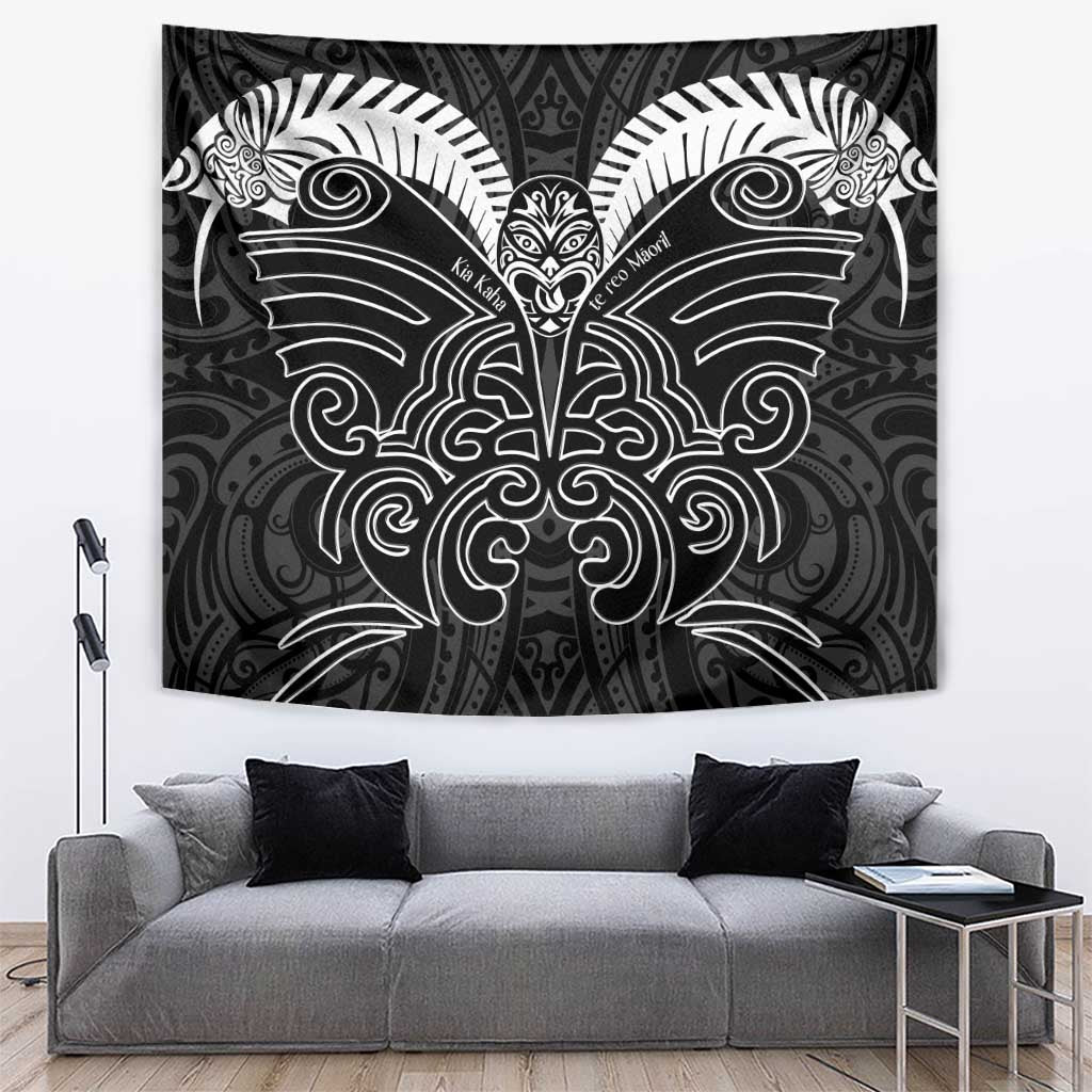Kia Kaha Te Reo Maori Tapestry Aotearoa Hei Tiki With Hongi LT14 Black - Polynesian Pride