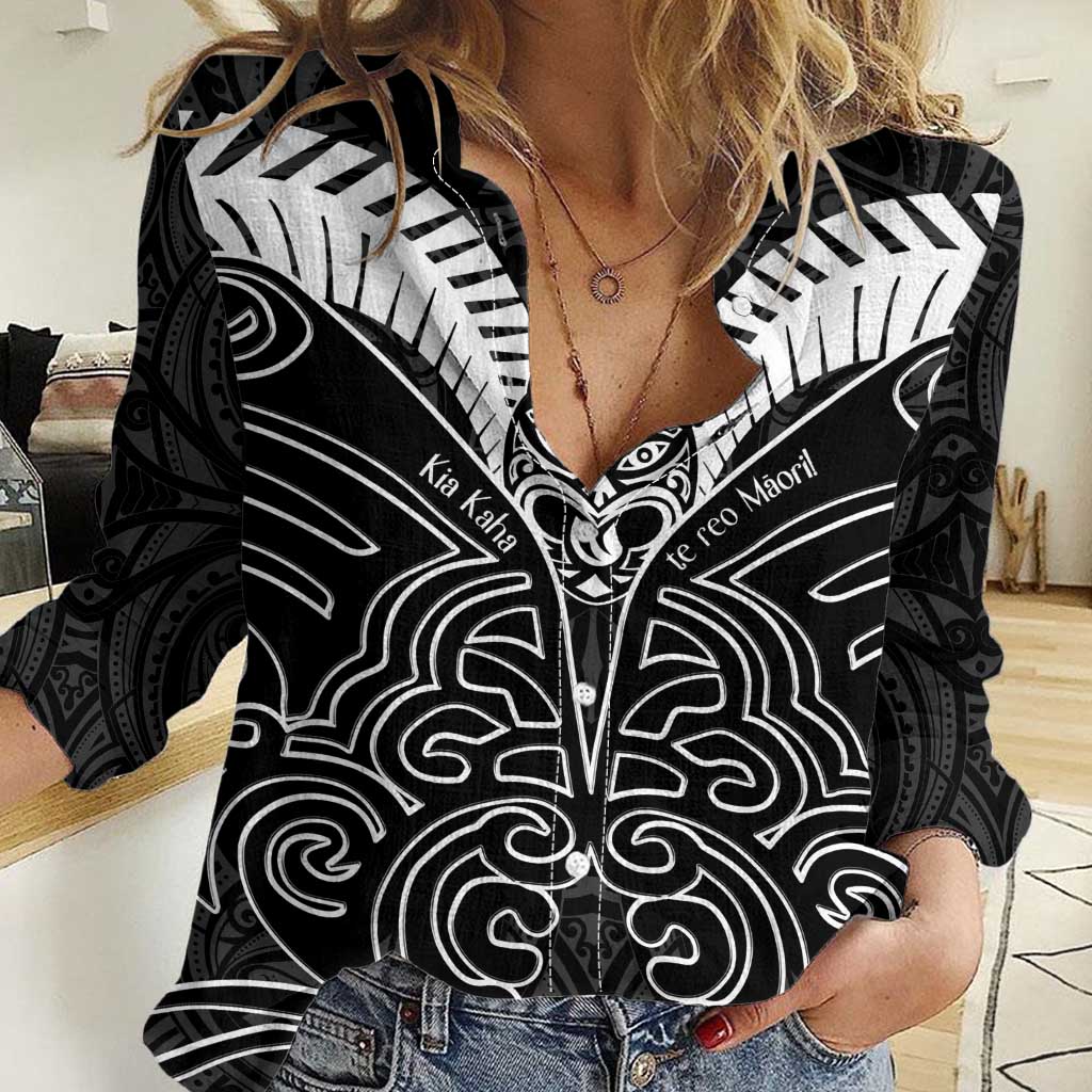 Kia Kaha Te Reo Maori Women Casual Shirt Aotearoa Hei Tiki With Hongi