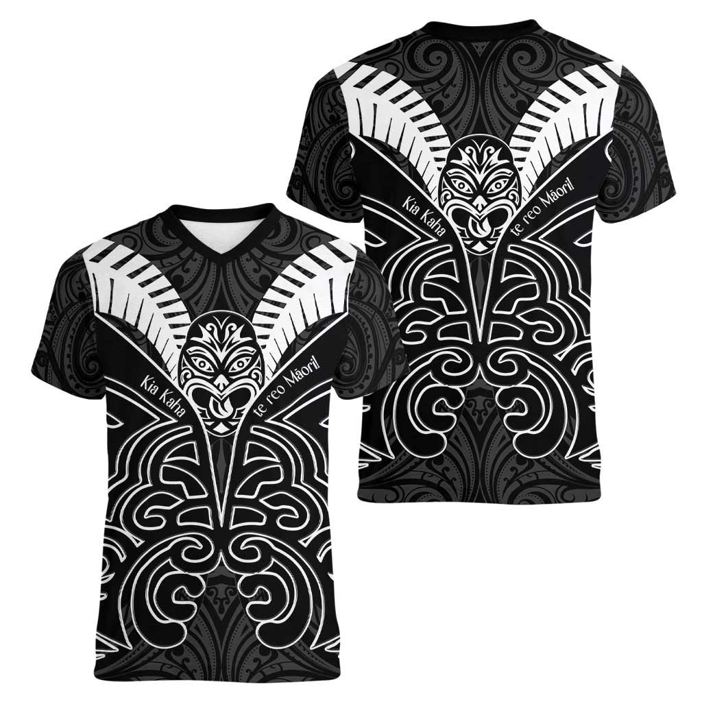 Kia Kaha Te Reo Maori Women V-Neck T-Shirt Aotearoa Hei Tiki With Hongi