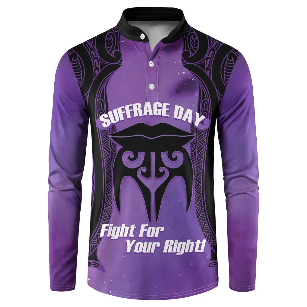 Personalised New Zealand Suffrage Day Button Sweatshirt Maori Tattoo Galaxy Vibe - Polynesian Pride