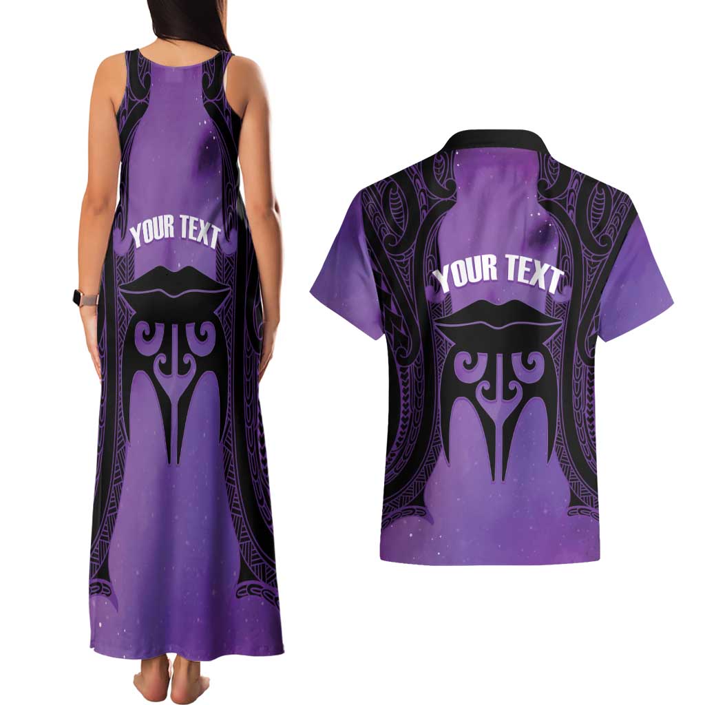 Personalised New Zealand Suffrage Day Couples Matching Tank Maxi Dress and Hawaiian Shirt Maori Tattoo Galaxy Vibe - Polynesian Pride