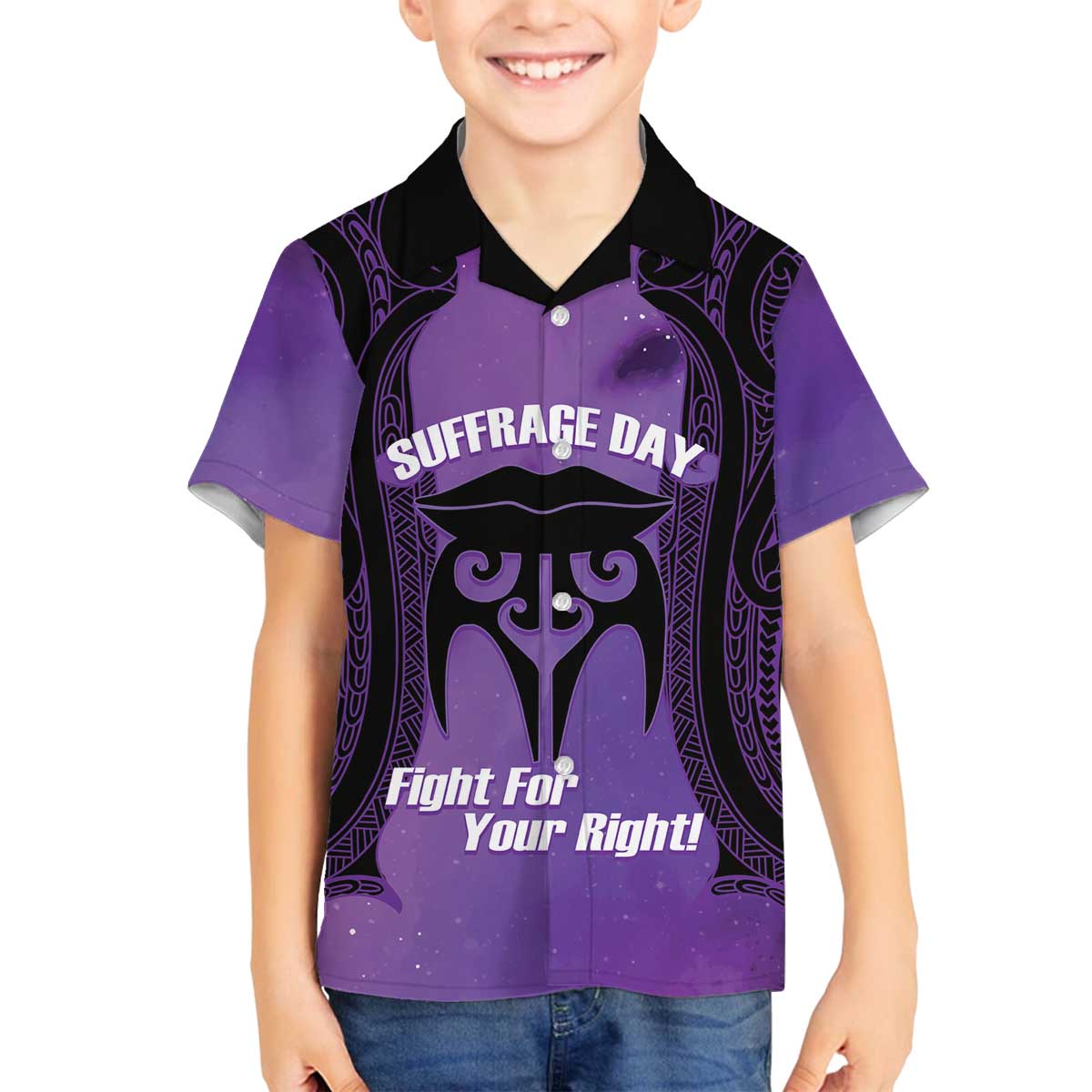 Personalised New Zealand Suffrage Day Family Matching Off The Shoulder Long Sleeve Dress and Hawaiian Shirt Maori Tattoo Galaxy Vibe - Polynesian Pride