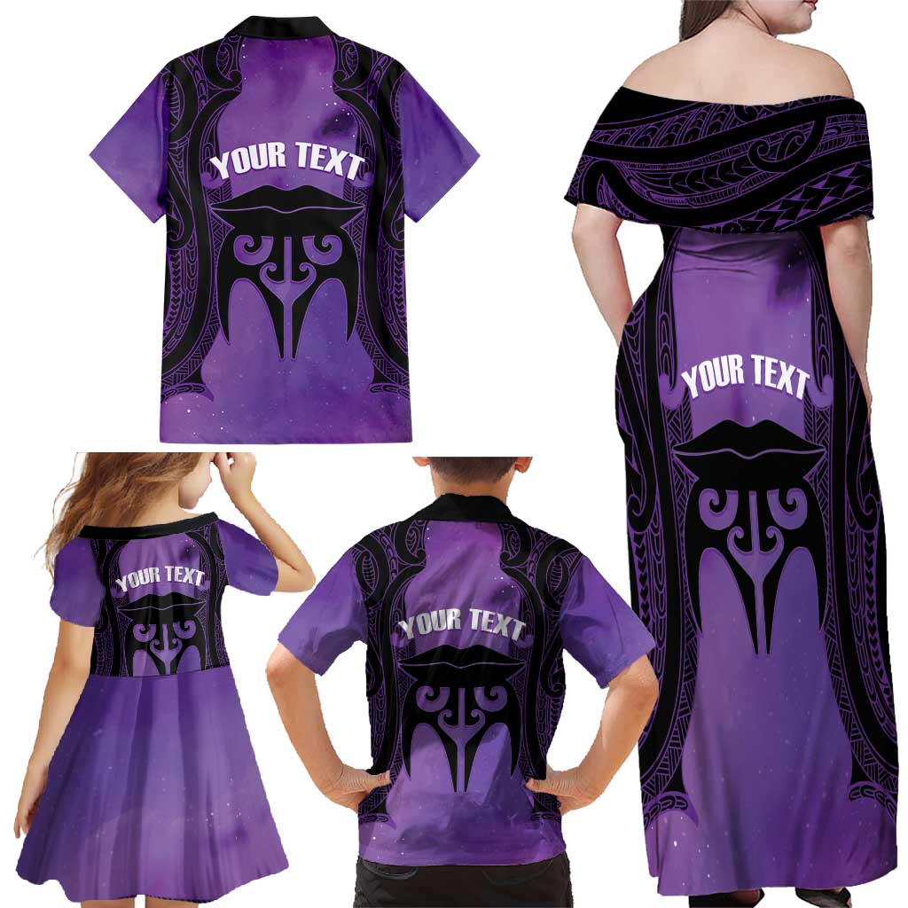Personalised New Zealand Suffrage Day Family Matching Off Shoulder Maxi Dress and Hawaiian Shirt Maori Tattoo Galaxy Vibe - Polynesian Pride