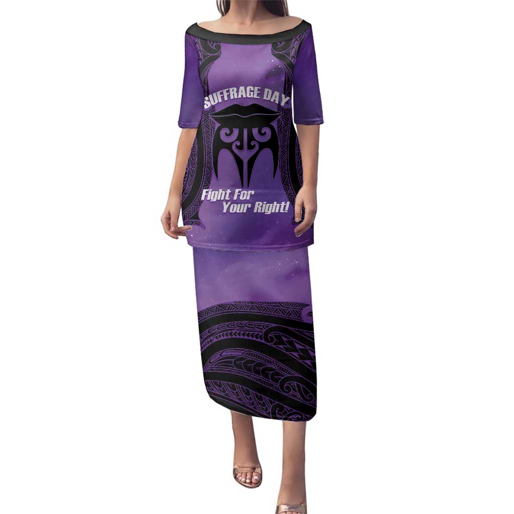 Personalised New Zealand Suffrage Day Family Matching Puletasi and Hawaiian Shirt Maori Tattoo Galaxy Vibe - Polynesian Pride